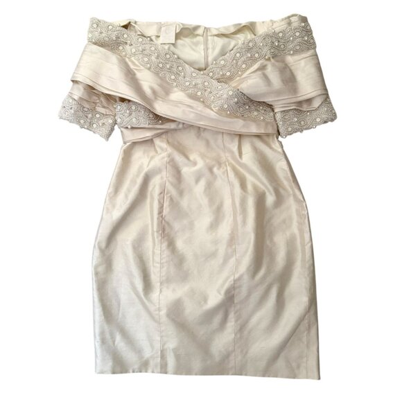 Vintage Watters and Watters Bridal Dress and Veil Set Size 12 Off Shoulder Silk - Picture 11 of 16